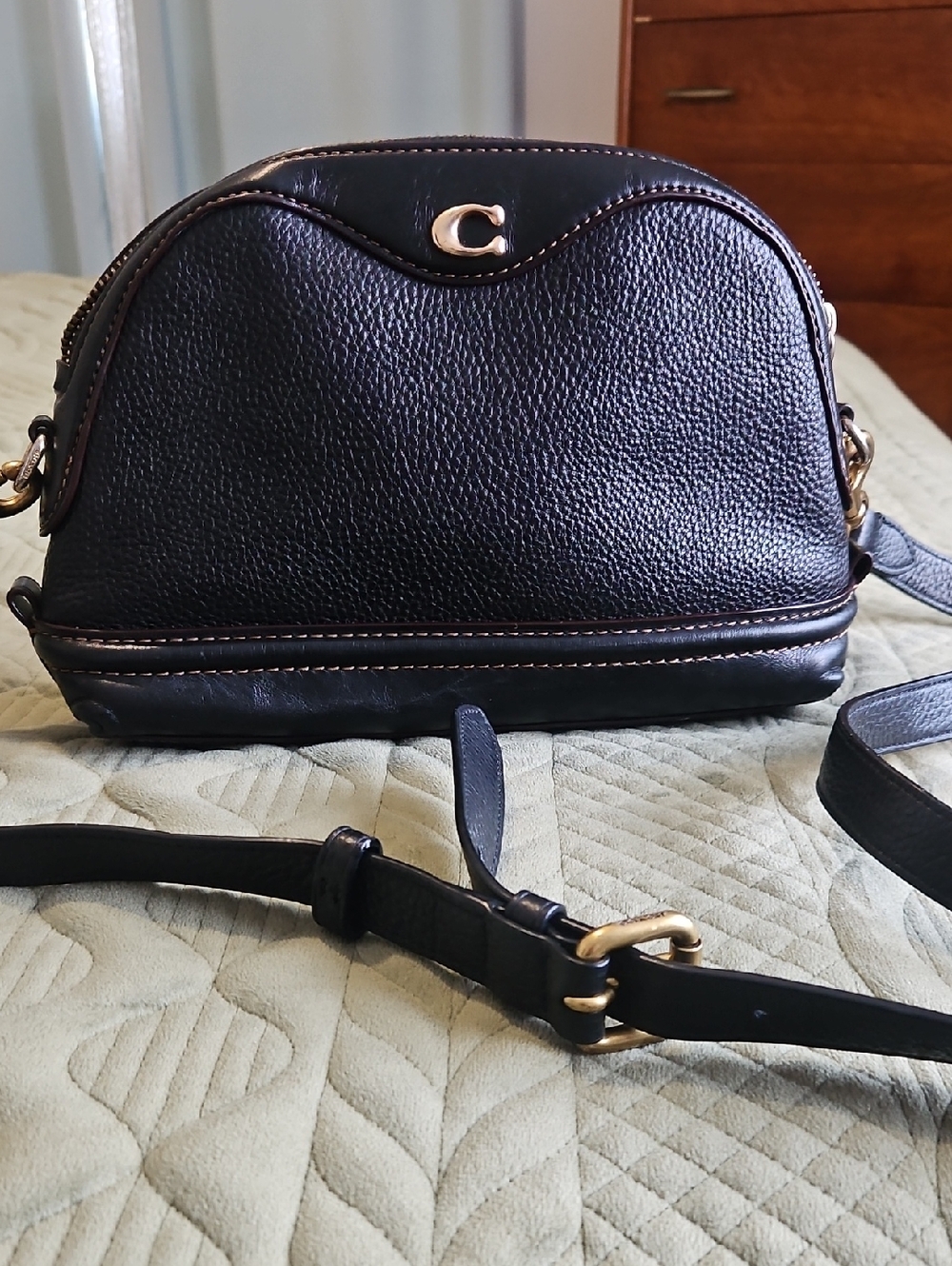 Coach Black Pebbled Leather Crossbody with Gold Hardware
